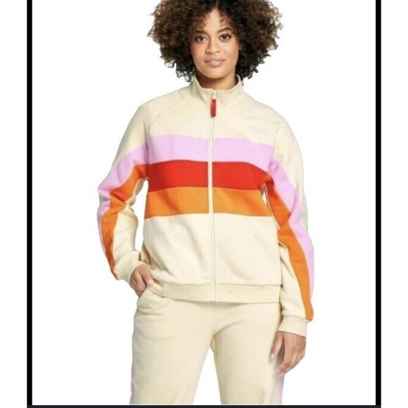Women's Color Block Stripe Zip-Up Track Jacket Sz M LEGO Collection Target Cream - Picture 1 of 8